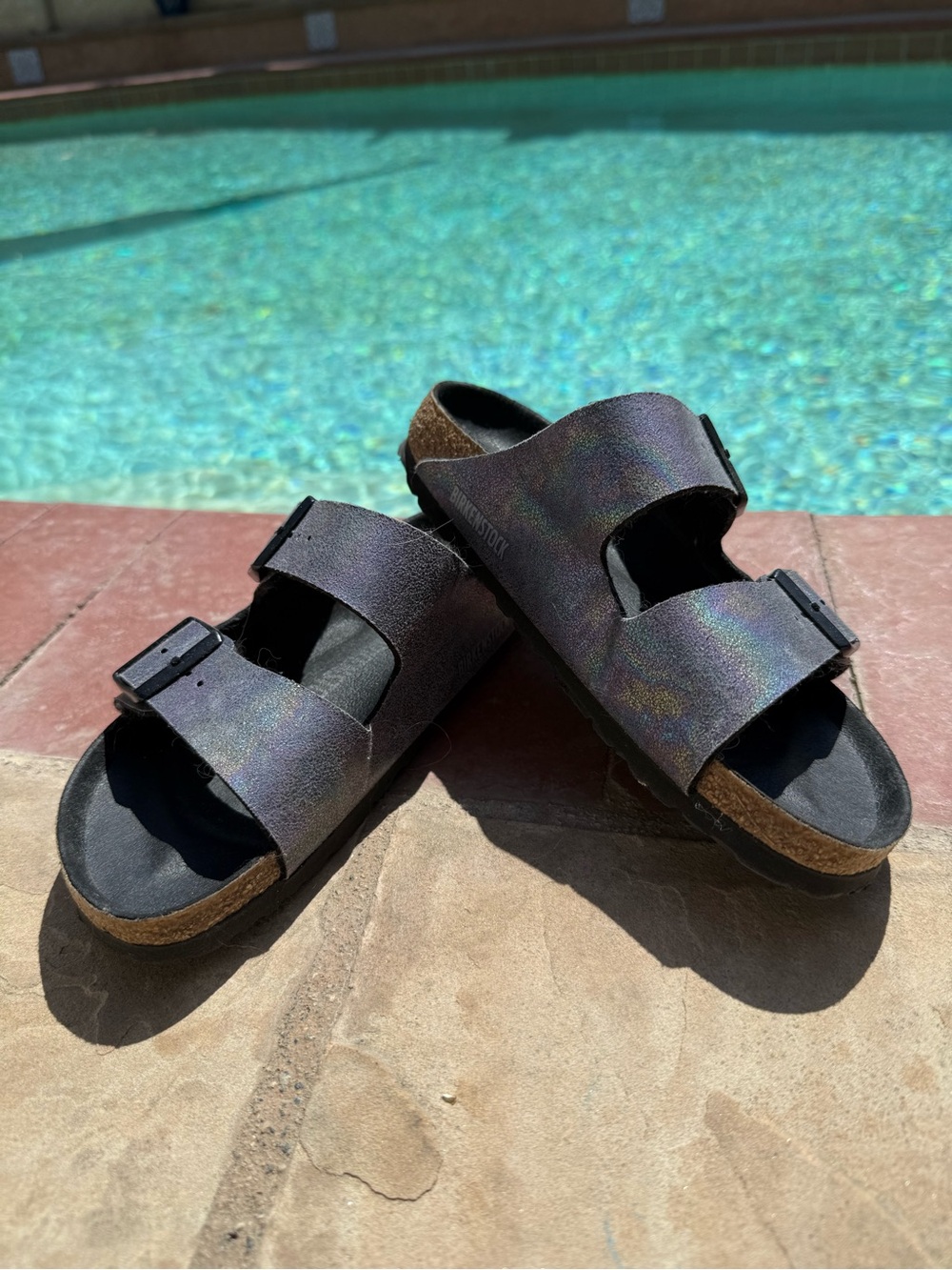 Birkenstock black Iridescent Arizona  Slide Sandals 38 narrow